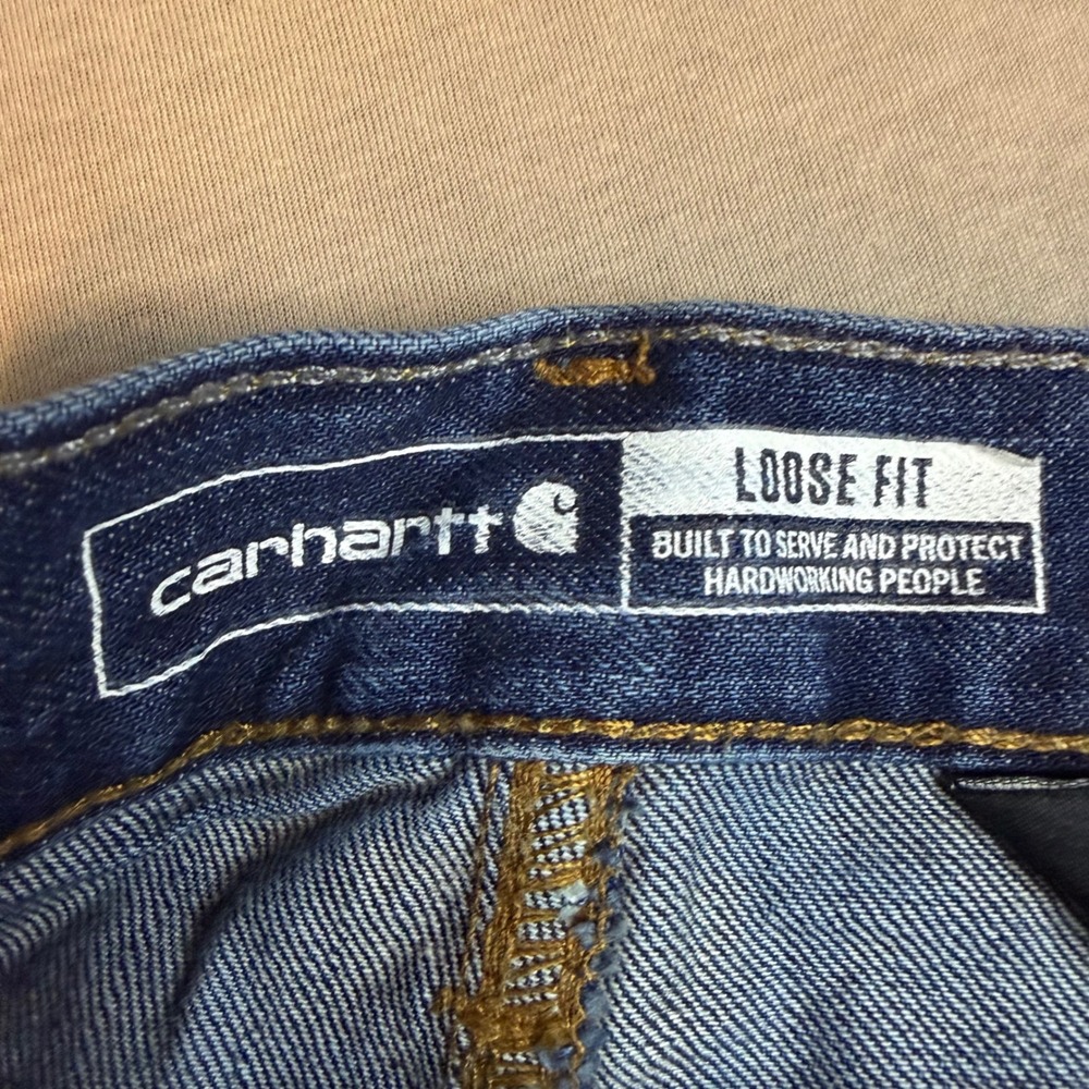 Carhartt Mens Loose Fit Carpenter Jeans Dark Wash Denim 54x32 Utility Pants Work - Picture 7 of 9
